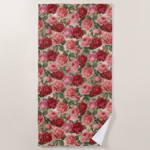 Vintage Elegant Pink Red Floral on Pink Rose Gold Beach Towel