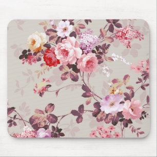 Vintage Elegant Pink Red Purple Roses Pattern Mouse Pad