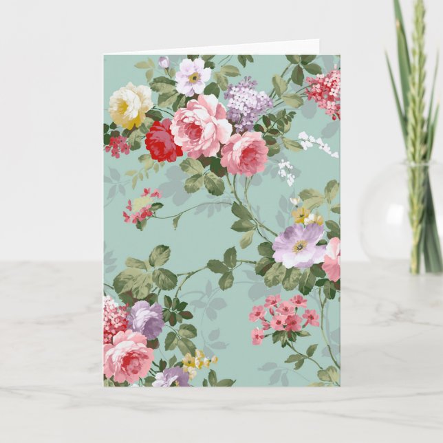 Vintage Elegant Pink Red Roses Pattern Card (Front)