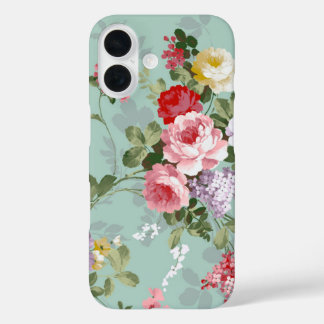 Vintage Elegant Pink Red Roses Pattern iPhone 16 Case