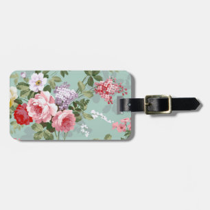 Vintage Elegant Pink Red Roses Pattern Luggage Tag