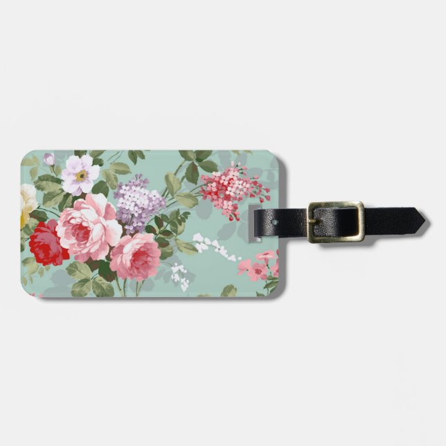 Vintage Elegant Pink Red Roses Pattern Luggage Tag (Front Horizontal)