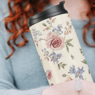 Vintage elegant pink rose floral decoupage stylish thermal tumbler