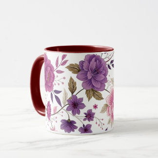 Vintage Elegant Purple Floral Burgundy Two-Tone Mug