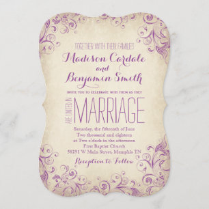Vintage Elegant Purple Flourish Wedding Invitation