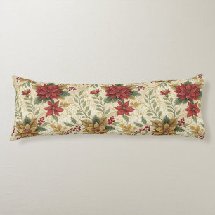 Vintage Elegant Red & Gold Poinsettia Floral Body Cushion