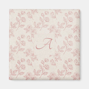 Vintage Elegant Red Rose Paper Chintz Monogram Magnet
