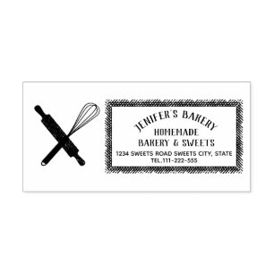 Vintage elegant rolling pin whisk homemade bakery self-inking stamp