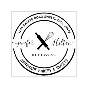 Vintage elegant rolling pin whisk homemade bakery self-inking stamp