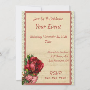 Vintage Elegant Romantic Floral Rose Lace Trim Invitation
