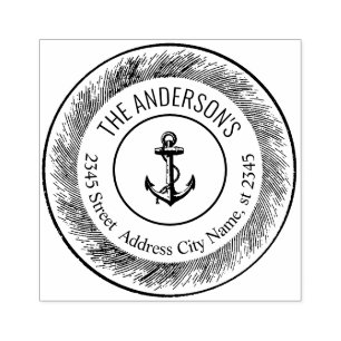 Vintage elegant rustic anchor round family name rubber stamp