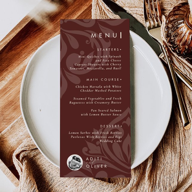 Vintage Elegant Rustic Burgundy Typography Photo Menu (Creator Uploaded)