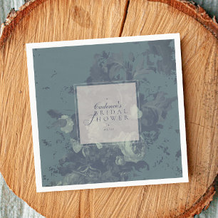 Vintage Elegant Rustic Teal Floral Bridal Shower Napkin
