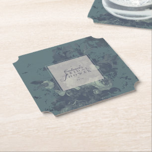 Vintage Elegant Rustic Teal Floral Bridal Shower Paper Coaster