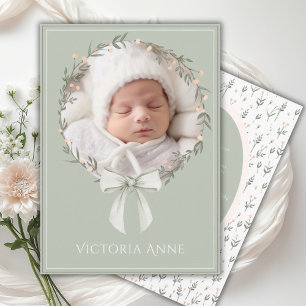Vintage Elegant Sage Baby Girl Birth Announcement