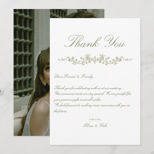 Vintage Elegant Sage Green French Floral Thank You Card