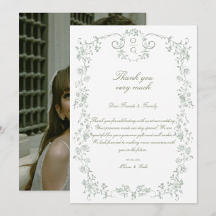 Vintage Elegant Sage Green French Floral Thank You Card