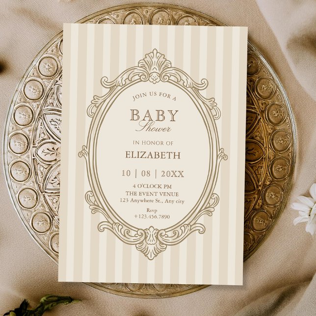 Vintage elegant soft beige baby shower invitation (Creator Uploaded)
