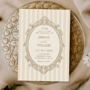 Vintage elegant soft beige wedding  invitation