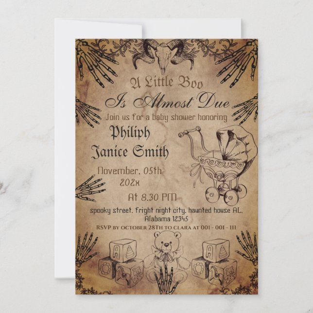 Vintage Elegant Spooky, Halloween Baby Shower Invi Invitation (Front)