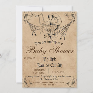 Vintage Elegant Spooky, Halloween Baby Shower Invitation