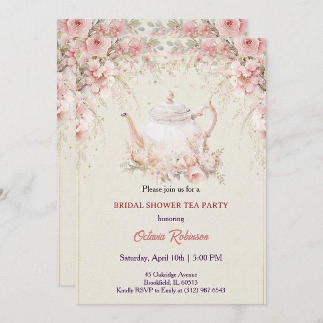 Vintage Elegant Tea Party Bridal Shower Invitation (Front/Back)
