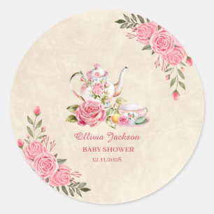 Vintage Elegant Tea Party Bridal Shower Invitation Classic Round Sticker
