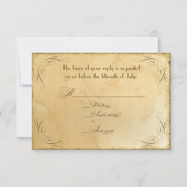 Vintage Elegant Tea Stained Wedding RSVP (Front)