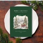 Vintage Elegant Watercolor Christmas Tree Forest Holiday Card<br><div class="desc">For your warmest Christmas wishes to friends and family. Watercolor vintage snowy winter scene with red robin. Keep the design text of 'Merry Christmas and Happy New Year' as-is or edit. Include your own name/family name on the front and your own personal greetings on the back. The greeting card is...</div>