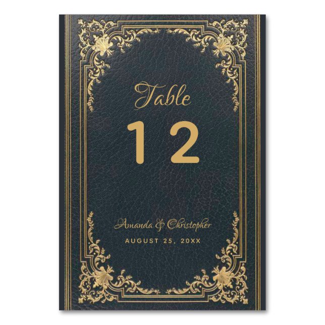 Vintage Elegant Wedding Gold Navy Blue Table Number (Back)
