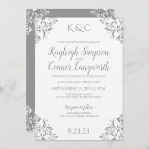 Vintage Elegant Wedding Invitation Grey