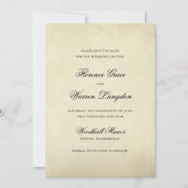 Vintage Elegant Wedding Save The Date (Front)