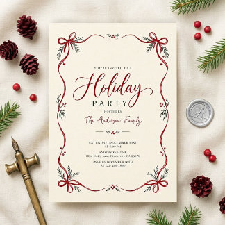 Vintage Elegant Whimsical Christmas Holiday Party Invitation