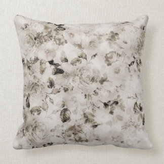 Vintage elegant white grey ivory roses floral cushion