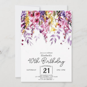 Vintage Elegant Wildflowers 40th birthday Invitation