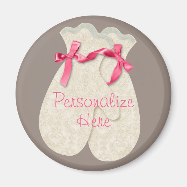 Vintage elegant winter mittens ribbon lace  magnet (Front)