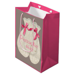 Vintage elegant winter mittens ribbon lace  medium gift bag