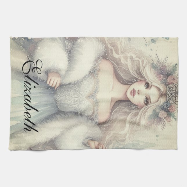 Vintage Elegant Winter Princess Fairytale  Tea Towel (Horizontal)