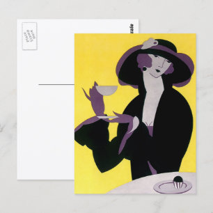 Vintage Elegant Woman Drinking Afternoon Tea Party Postcard