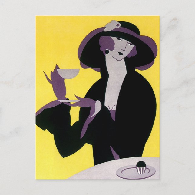 Vintage Elegant Woman Drinking Afternoon Tea Party Postcard (Front)