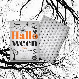 Vintage elements adult Halloween grey party Invitation