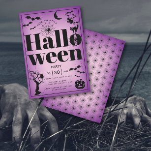 Vintage elements adult Halloween party purple Invitation