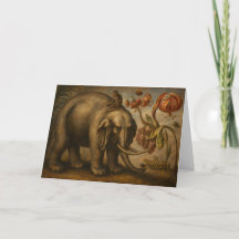 Vintage Elephant and Monkey Botanical Oil Painting