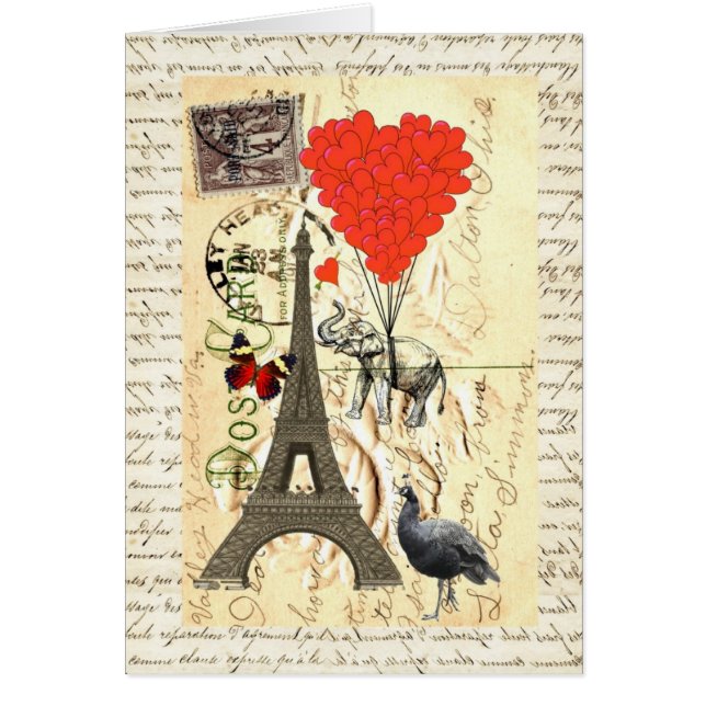Vintage elephant and red heart balloons (Front)