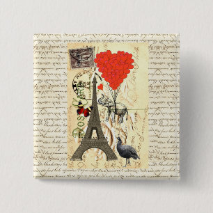 Vintage elephant and red heart balloons 15 cm square badge