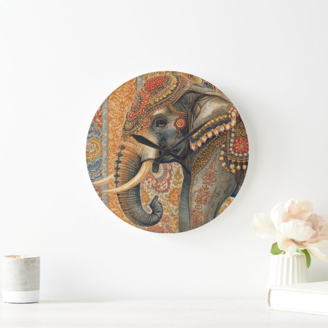 Vintage Elephant, Antique Elephant, Elephant art Large Clock (Home)