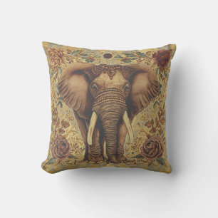 Vintage Elephant, Antique Elephant Flowers Pattern Cushion