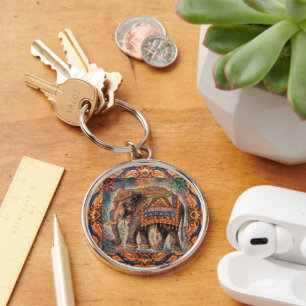 Vintage Elephant, Antique Elephant, Motif Art Key Ring