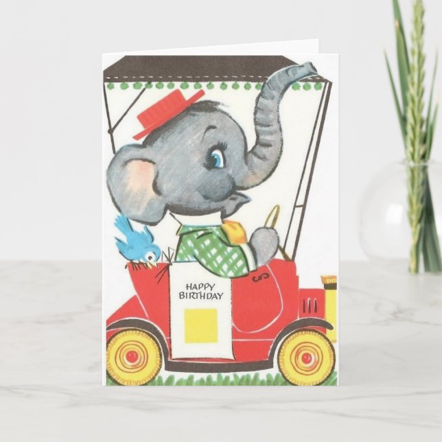 Vintage Elephant Birthday Greeting Card (Front)