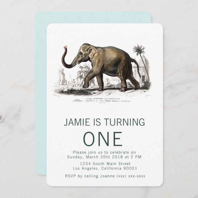 Vintage Elephant Birthday Invitation (Front/Back)